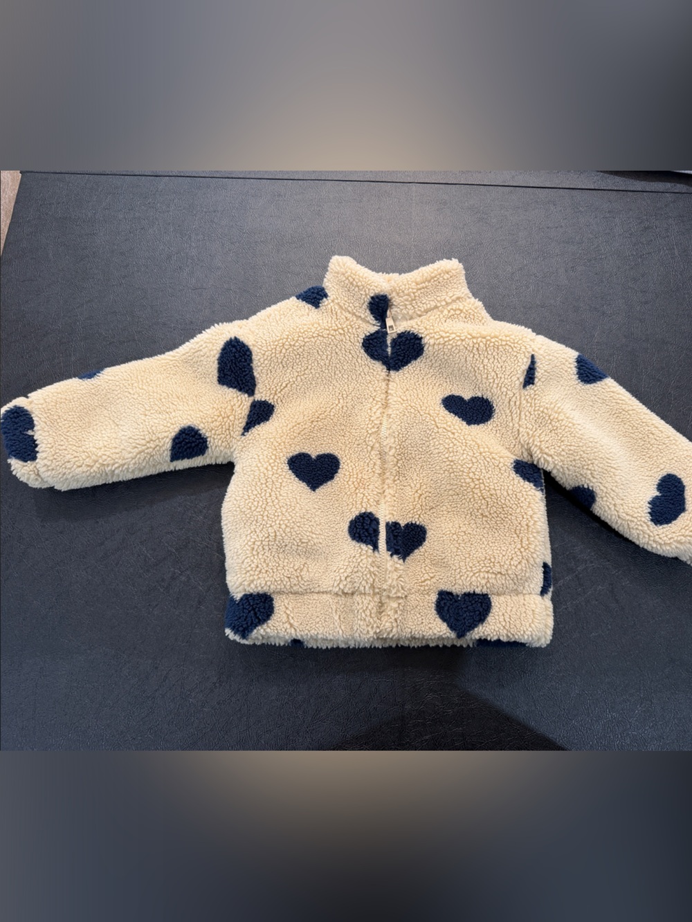 Zara Cream Sherpa Jacket with Navy Heart Pattern